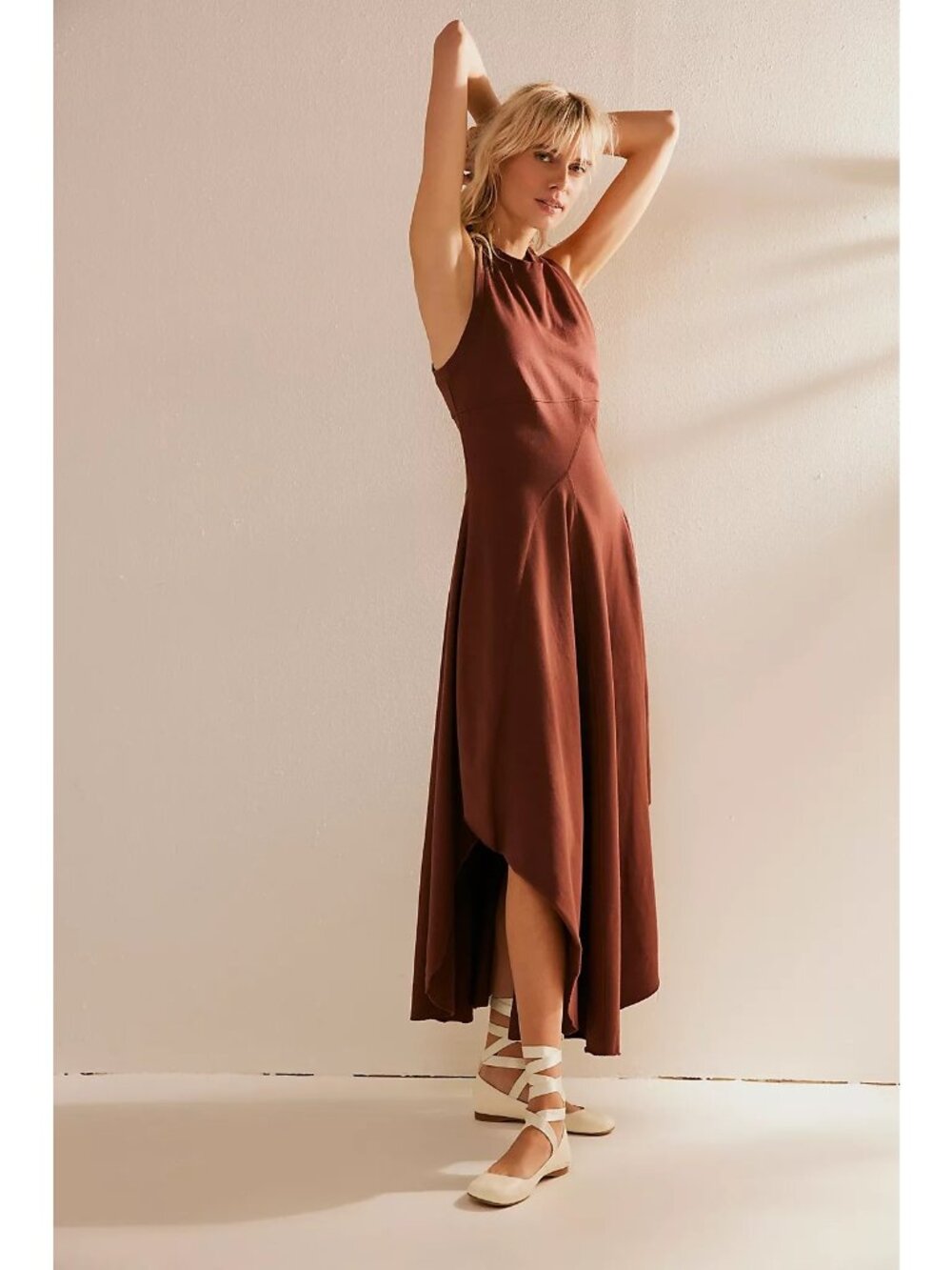 Free People Beach Main Street Midi Dress in Classic Brown Size XL - Picture 3 of 14